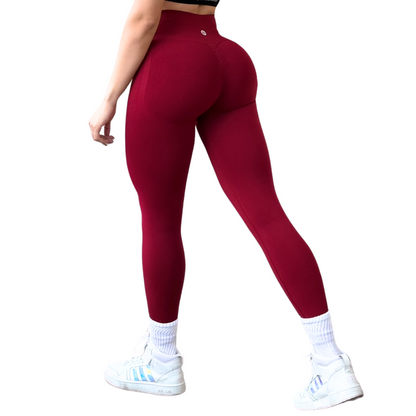 Leggings Deportivos para Mujer Fitness: Seamless Efecto Push Up y Burbuja, Cintura Alta, Textil Tejido Liso Suave Transpirable , Color Sangría | Adriana Olimpo