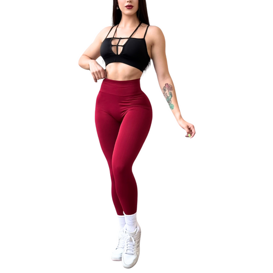 Leggings Deportivos para Mujer Fitness: Seamless Efecto Push Up y Burbuja, Cintura Alta, Textil Tejido Liso Suave Transpirable , Color Sangría | Adriana Olimpo