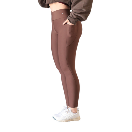 Leggings básico con bolsillos | Supplex Stretch, Liso – Café
