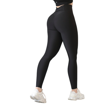 Leggings deportivos supplex para mujer, efecto push up con cintura alta, textil lycra transpirable con acabado liso. Color negro | Adriana Olimpo