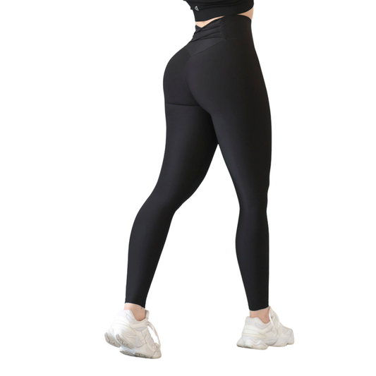Leggings deportivos supplex para mujer, efecto push up con cintura alta, textil lycra transpirable con acabado liso. Color negro | Adriana Olimpo