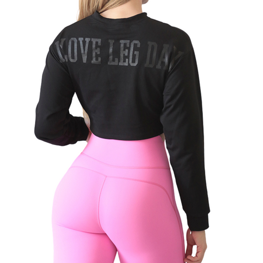 Sudadera deportiva para mujer, manga larga, textil algodón transpirable con acabado liso. Color negro | Adriana Olimpo