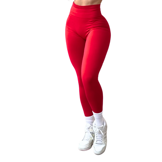 Leggings Deportivos para Mujer Fitness: Seamless Efecto Push Up y Burbuja, Cintura Alta, Textil Tejido Liso Suave Transpirable , Color Candy Red | Adriana Olimpo