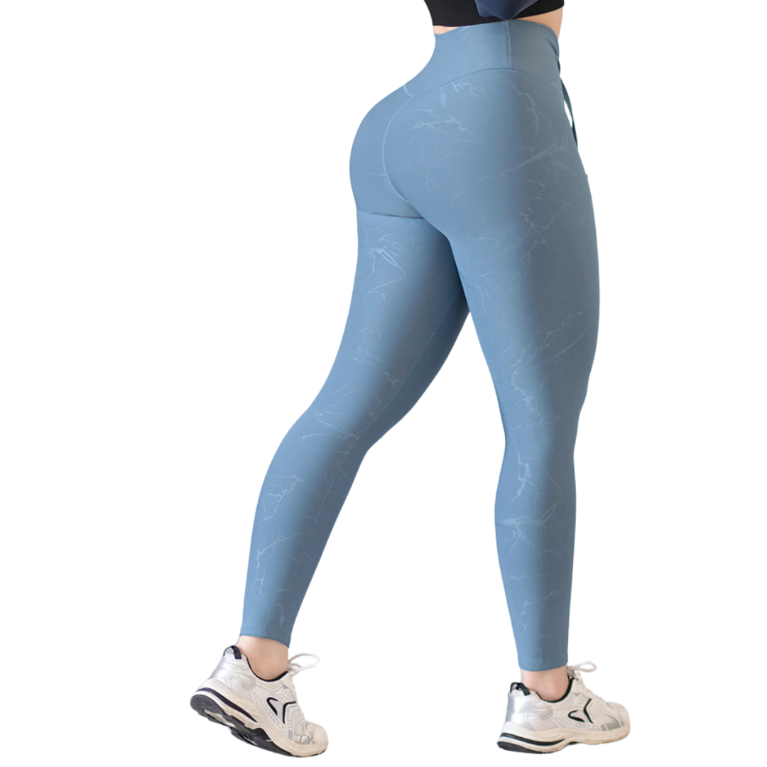 Leggings Deportivos para Mujer Fitness:  Efecto Básico, Cintura Alta, Textil Lycra Transpirable con Relieves Rayos, Color Azul cielo | Adriana Olimpo