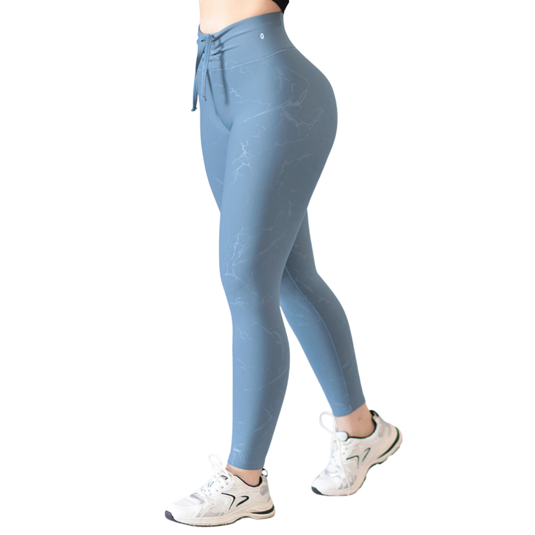 Leggings Deportivos para Mujer Fitness:  Efecto Básico, Cintura Alta, Textil Lycra Transpirable con Relieves Rayos, Color Azul cielo | Adriana Olimpo