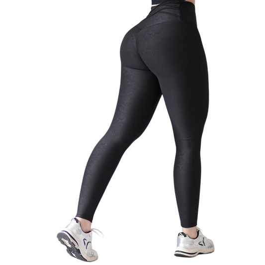 Leggings Deportivos para Mujer Fitness:  Efecto Push Up, Cintura Alta, Textil Lycra Transpirable con Relieves Mandala, Color Negro | Adriana Olimpo