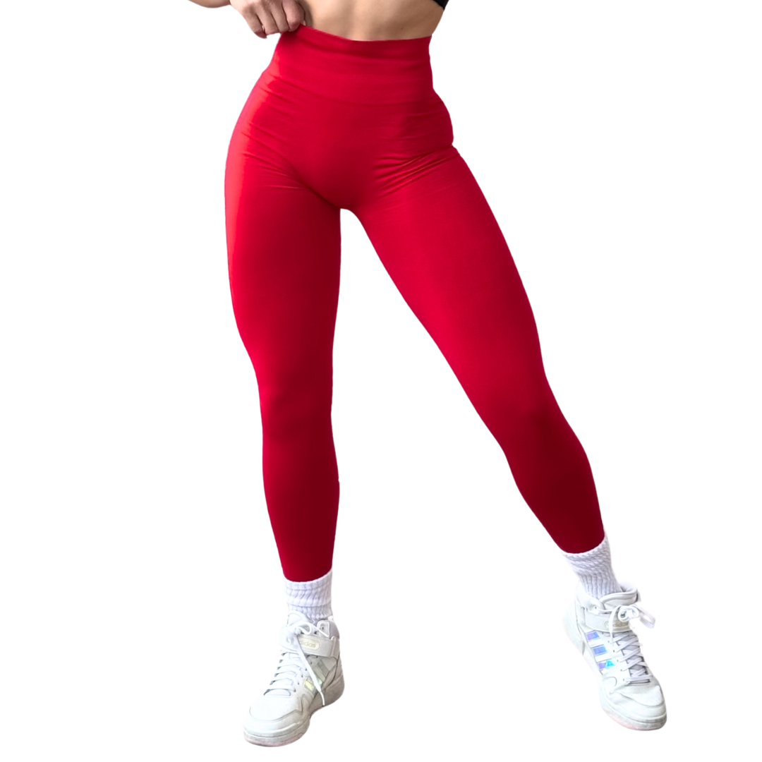 Leggings Deportivos para Mujer Fitness: Seamless Efecto Push Up y Burbuja, Cintura Alta, Textil Tejido Liso Suave Transpirable , Color Candy Red | Adriana Olimpo