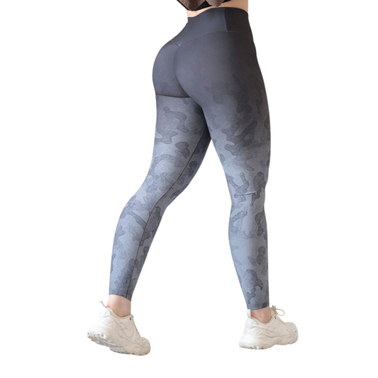 Leggings Deportivos para Mujer Fitness: Efecto Push Up, Cintura Alta, Textil Lycra Transpirable con Acabado Liso, Color Azul Grisaceo Camu | Adriana Olimpo