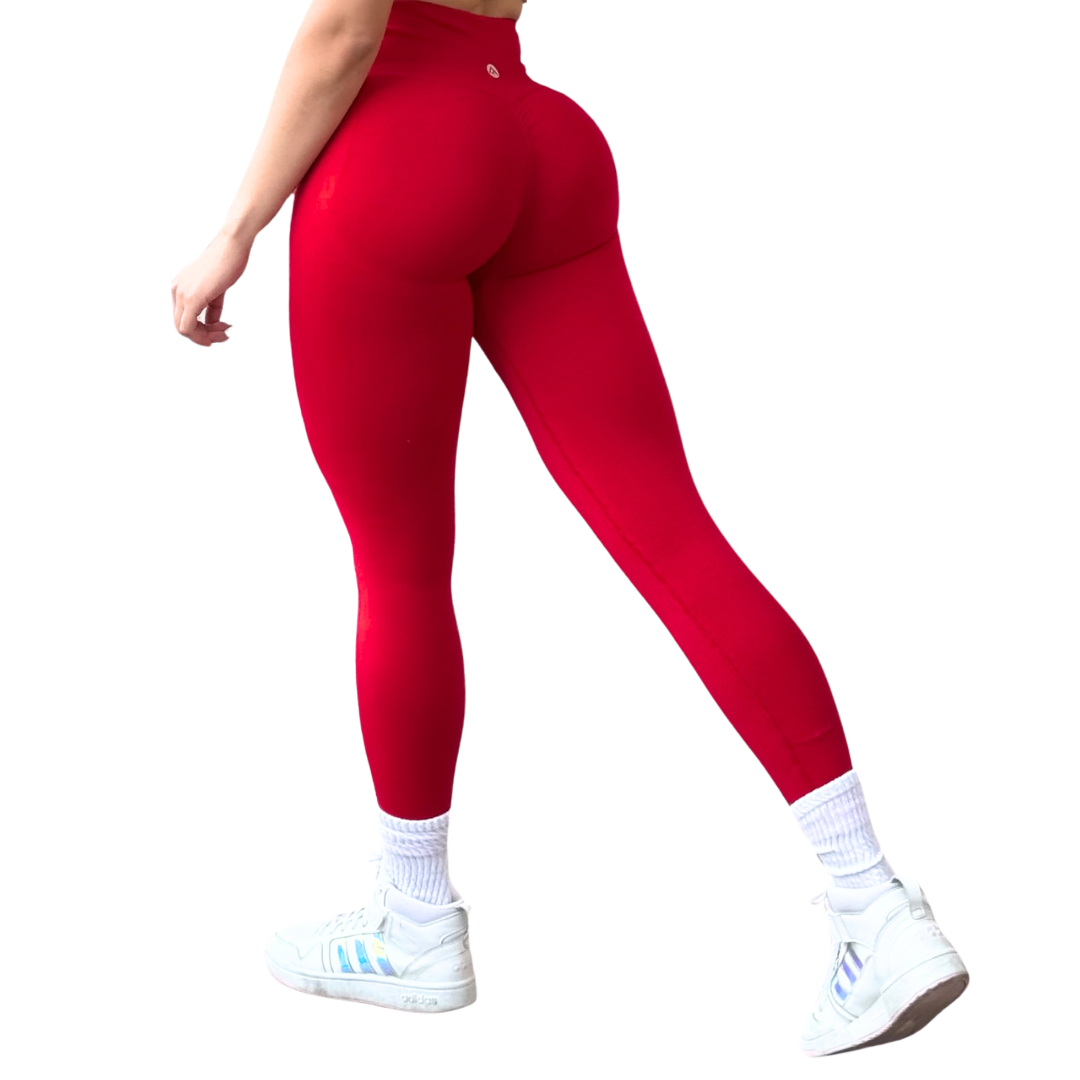 Leggings Deportivos para Mujer Fitness: Seamless Efecto Push Up y Burbuja, Cintura Alta, Textil Tejido Liso Suave Transpirable , Color Candy Red | Adriana Olimpo