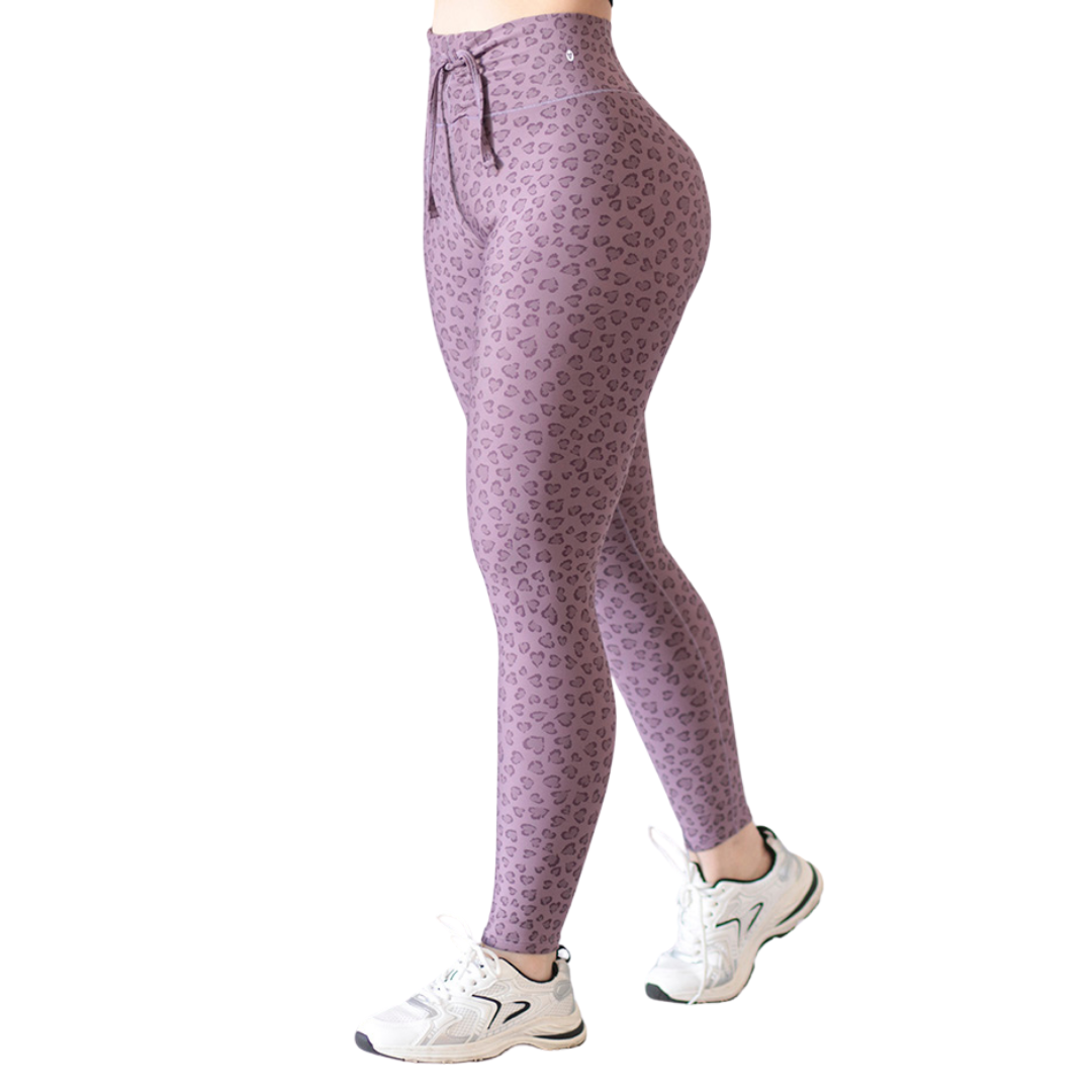 Leggings Deportivos para Mujer Fitness: Efecto Básico, Cintura Alta, Textil Lycra Transpirable con Acabado Liso Leopardo, Color Rosa | Adriana Olimpo
