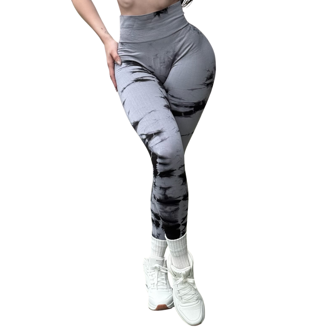 Leggings Deportivos Seamless de Compresión para Mujer Fitness: Glúteos Redondos, Vientre Plano y Cintura Definida | Push Up + Compresión Faja, Ultra Cómodos y Sin Costuras, Color Plata y negro | Adriana Olimpo