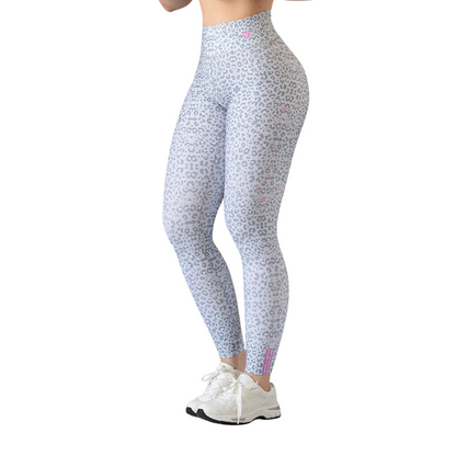 Leggings deportivos supplex para mujer, efecto push up con cintura alta, textil lycra transpirable con acabado liso print. Color blanca | Adriana Olimpo