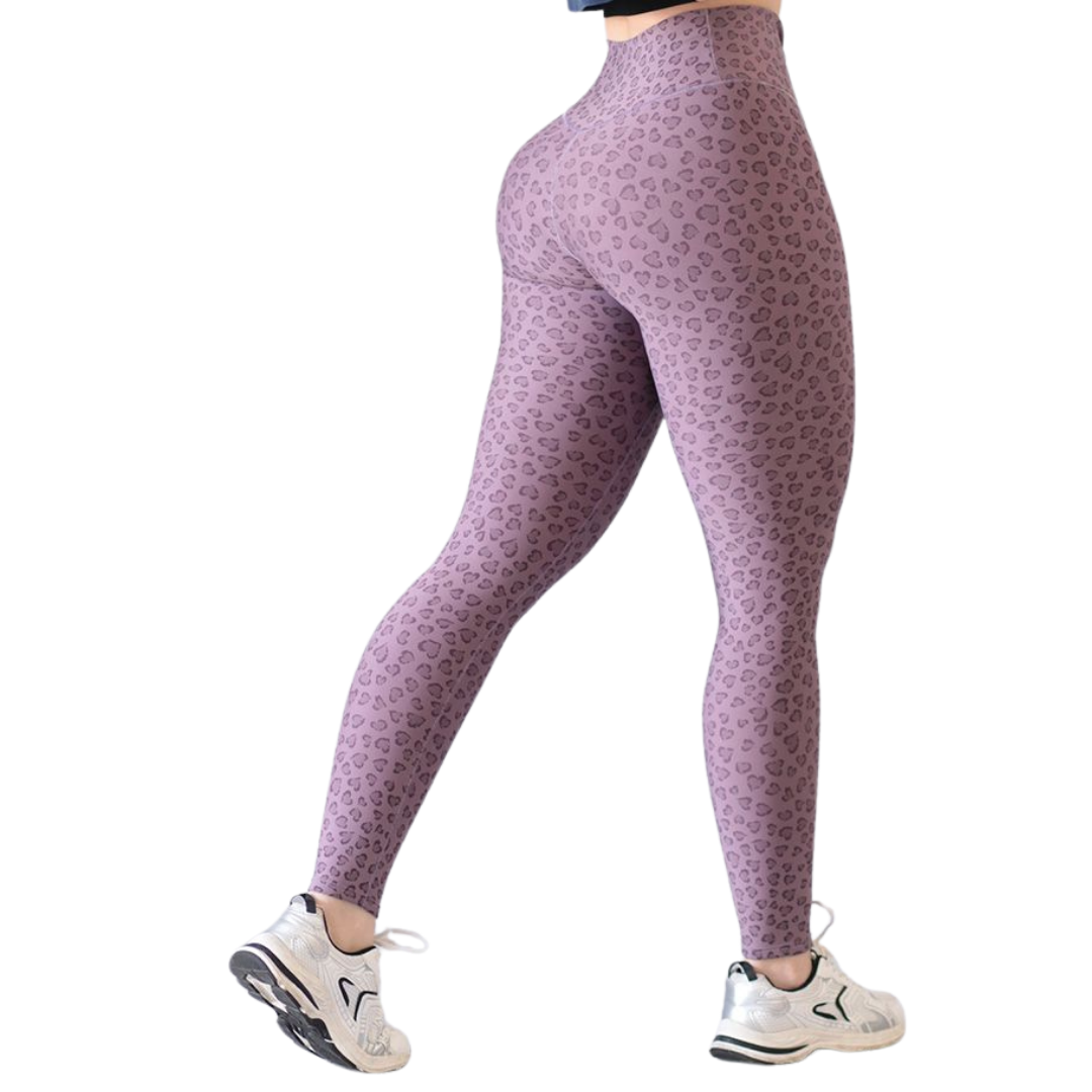 Leggings Deportivos para Mujer Fitness: Efecto Básico, Cintura Alta, Textil Lycra Transpirable con Acabado Liso Leopardo, Color Rosa | Adriana Olimpo