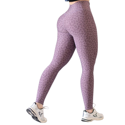 Leggings Deportivos para Mujer Fitness: Efecto Básico, Cintura Alta, Textil Lycra Transpirable con Acabado Liso Leopardo, Color Rosa | Adriana Olimpo