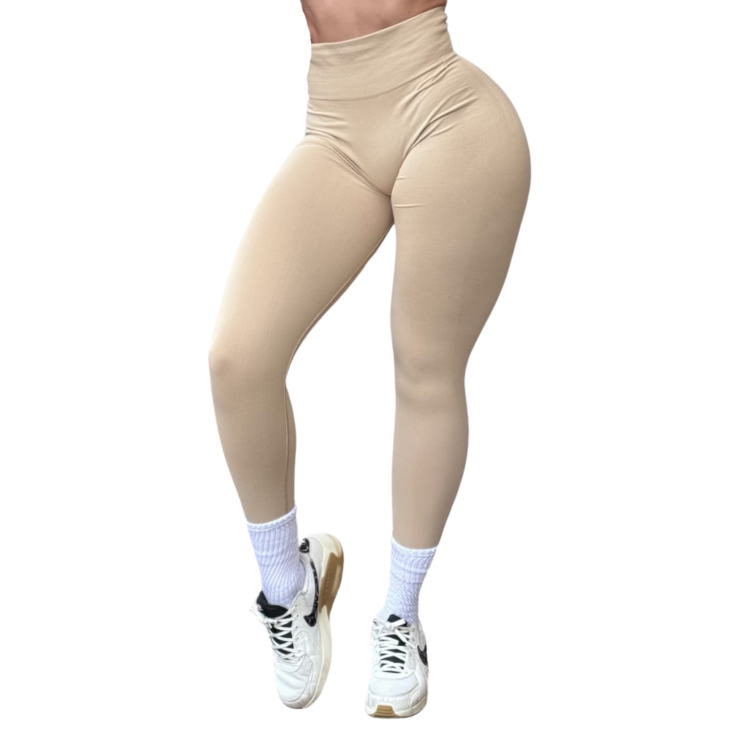 Leggings Deportivos para Mujer Fitness: Seamless Efecto Push Up y Burbuja, Cintura Alta, Textil Tejido Liso Suave Transpirable , Color Bombón Nature | Adriana Olimpo