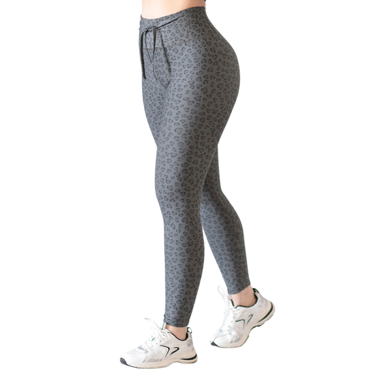 Leggings Deportivos para Mujer Fitness: Efecto Básico, Cintura Alta, Textil Lycra Transpirable con Acabado Liso Leopardo, Color Gris | Adriana Olimpo