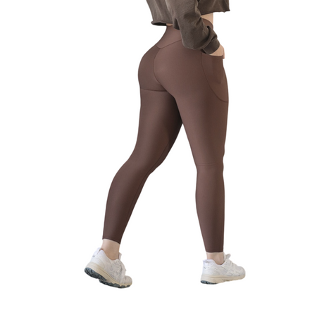 Leggings básico con bolsillos | Supplex Stretch, Liso – Café