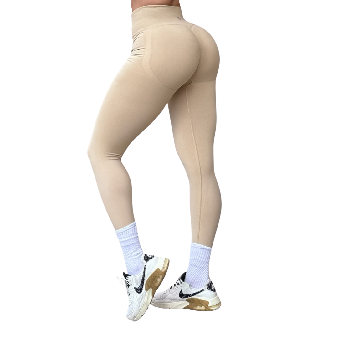 Leggings Deportivos para Mujer Fitness: Seamless Efecto Push Up y Burbuja, Cintura Alta, Textil Tejido Liso Suave Transpirable , Color Bombón Nature | Adriana Olimpo
