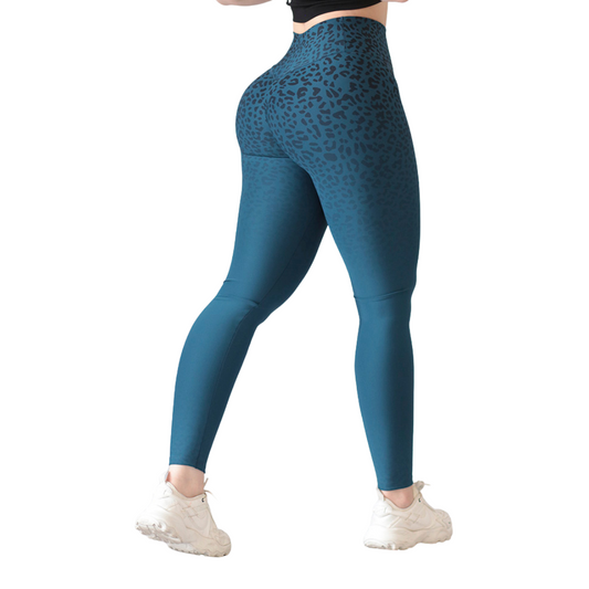 Leggings Deportivos para Mujer Fitness: Efecto Push Up, Cintura Alta, Textil Lycra Transpirable con Acabado Liso, Color Verde Esmeralda Degradado Print | Adriana Olimpo