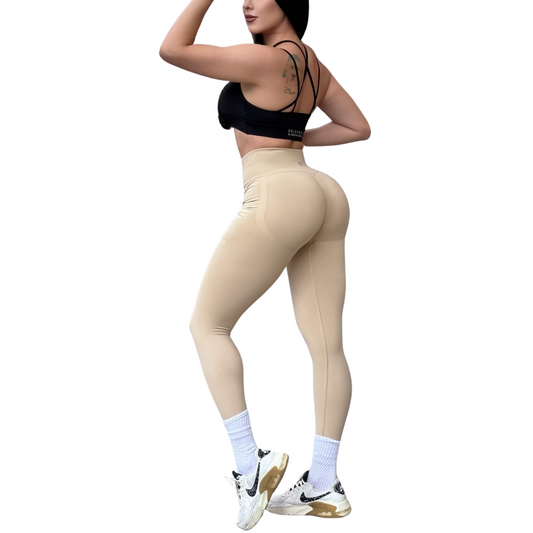 Leggings Deportivos para Mujer Fitness: Seamless Efecto Push Up y Burbuja, Cintura Alta, Textil Tejido Liso Suave Transpirable , Color Bombón Nature | Adriana Olimpo
