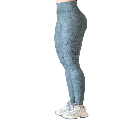 Leggings Deportivos para Mujer Fitness: Efecto Push Up, Cintura Alta, Textil Lycra Transpirable con Acabado Liso, Color Verde Mandalas | Adriana Olimpo