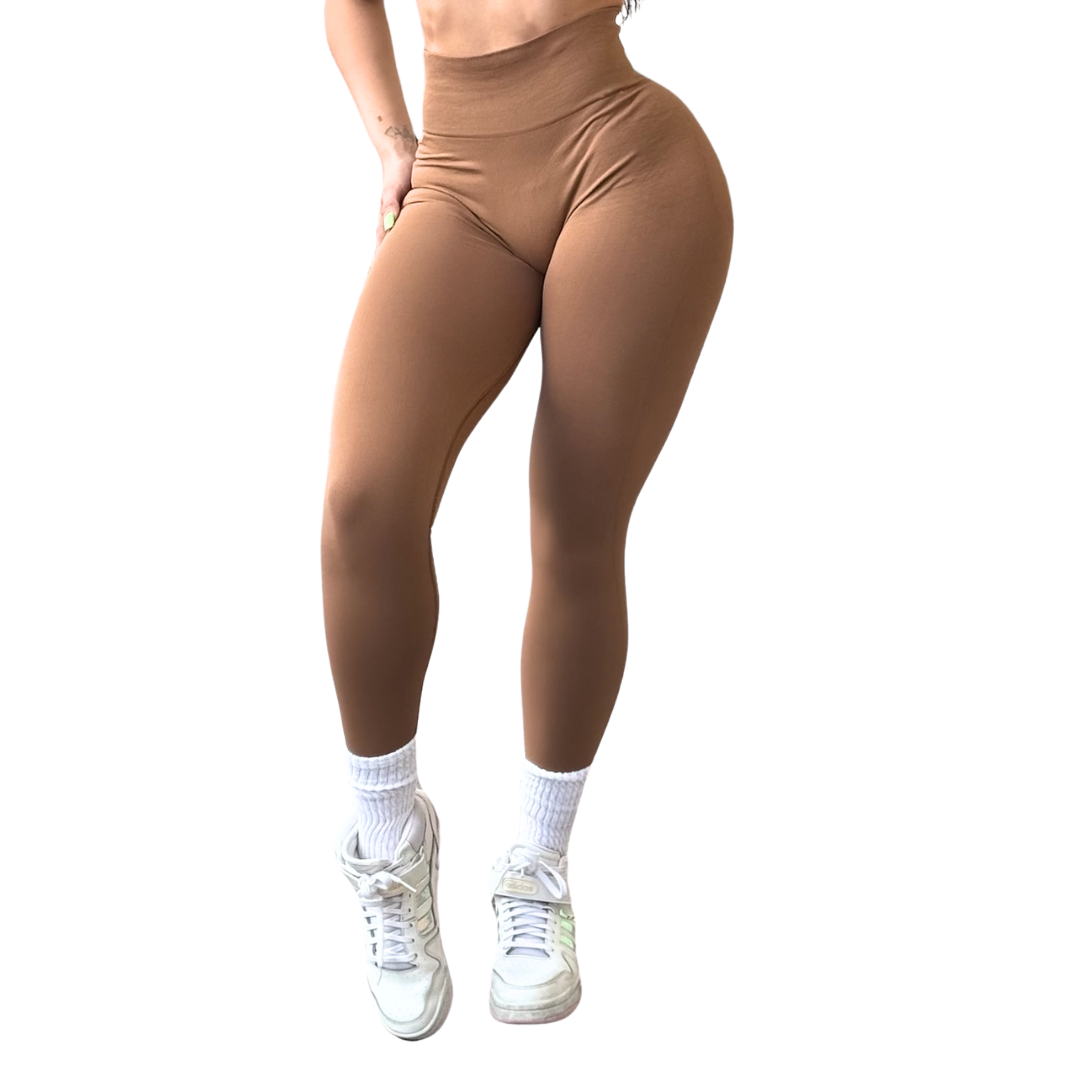 Leggings Deportivos para Mujer Fitness: Seamless Efecto Push Up y Burbuja, Cintura Alta, Textil Tejido Liso Suave Transpirable , Color Many Cream | Adriana Olimpo