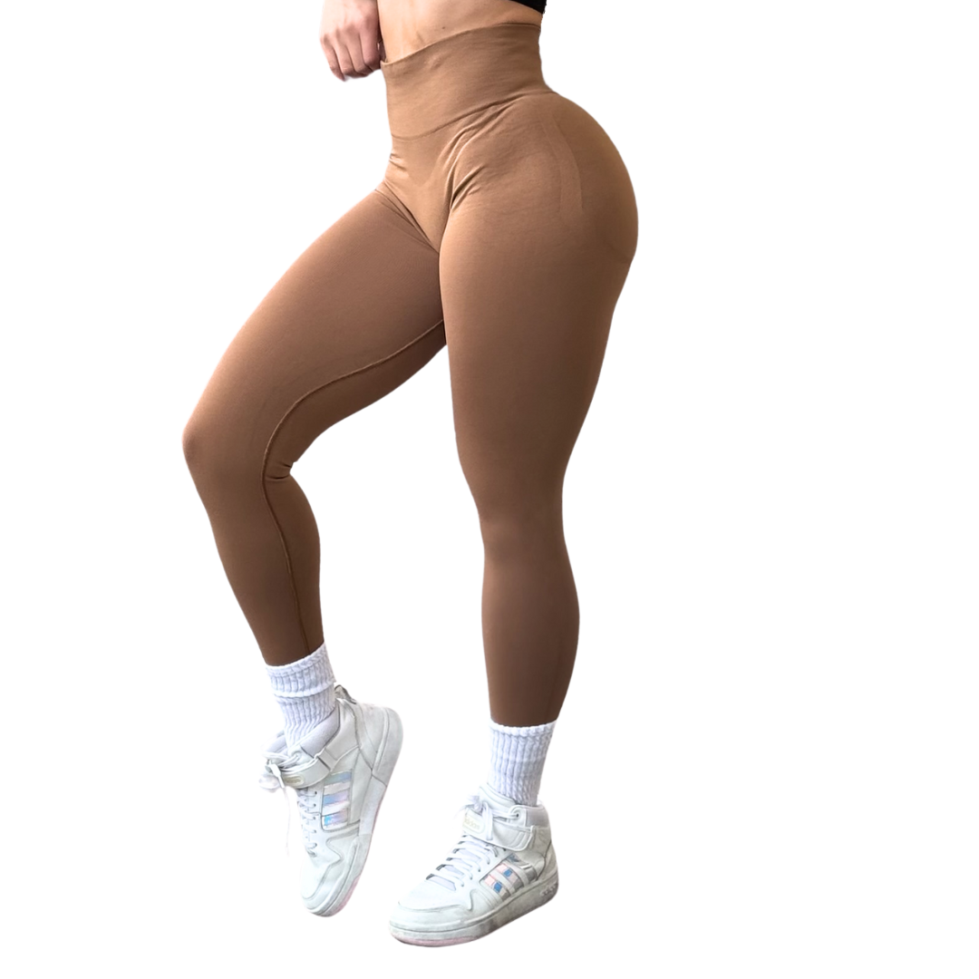 Leggings Deportivos para Mujer Fitness: Seamless Efecto Push Up y Burbuja, Cintura Alta, Textil Tejido Liso Suave Transpirable , Color Many Cream | Adriana Olimpo