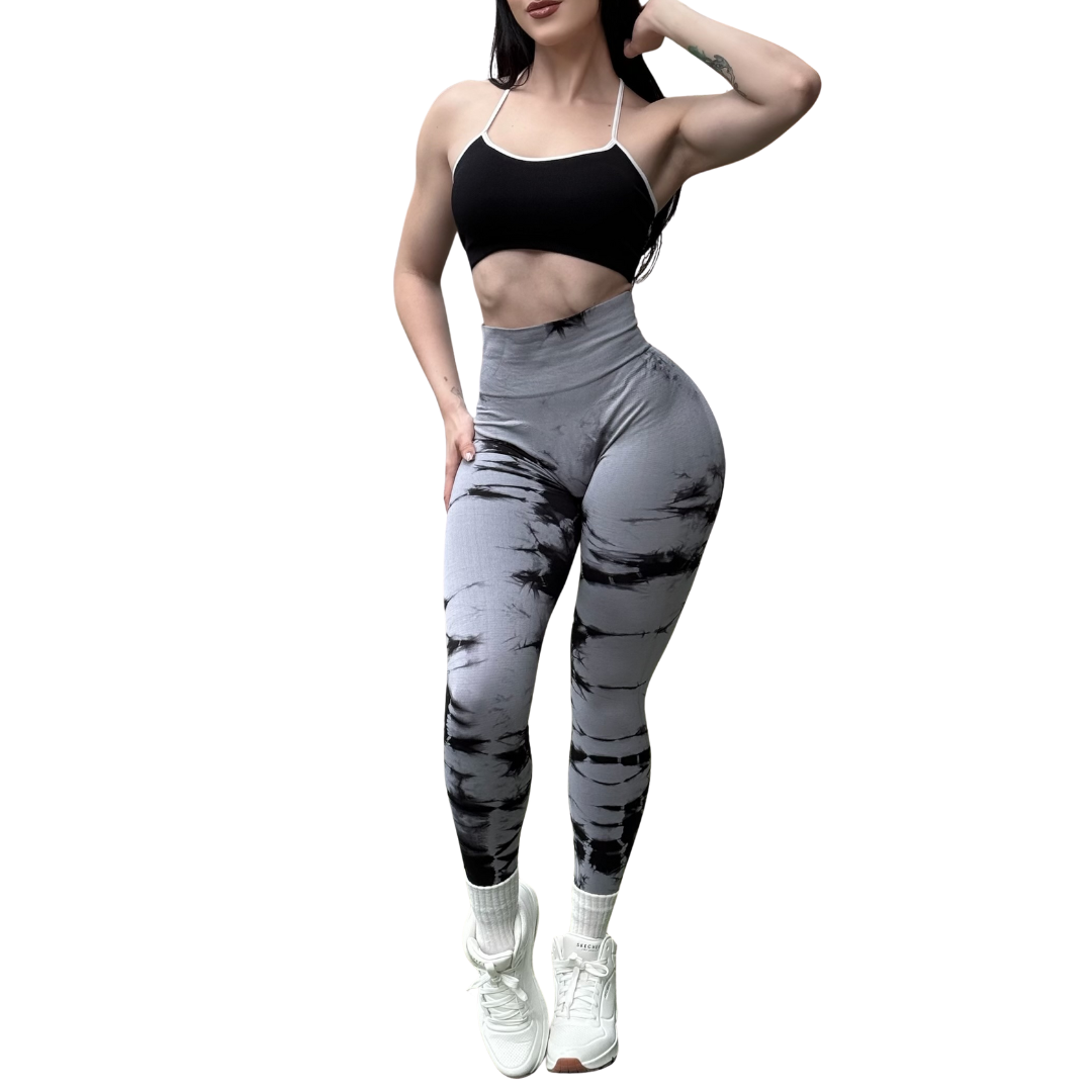 Leggings Deportivos Seamless de Compresión para Mujer Fitness: Glúteos Redondos, Vientre Plano y Cintura Definida | Push Up + Compresión Faja, Ultra Cómodos y Sin Costuras, Color Plata y negro | Adriana Olimpo