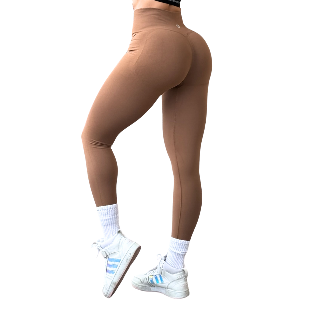 Leggings Deportivos para Mujer Fitness: Seamless Efecto Push Up y Burbuja, Cintura Alta, Textil Tejido Liso Suave Transpirable , Color Many Cream | Adriana Olimpo