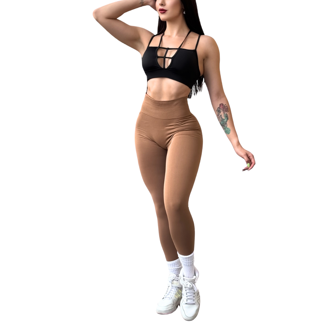 Leggings Deportivos para Mujer Fitness: Seamless Efecto Push Up y Burbuja, Cintura Alta, Textil Tejido Liso Suave Transpirable , Color Many Cream | Adriana Olimpo