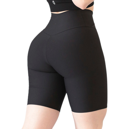 Biker Deportivos para Mujer Fitness:  Efecto Básico, Cintura Alta, Textil Lycra Transpirable con Relieves Lines, Color Negro | Adriana Olimpo