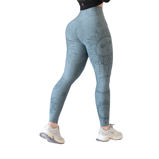 Leggings Deportivos para Mujer Fitness: Efecto Push Up, Cintura Alta, Textil Lycra Transpirable con Acabado Liso, Color Verde Mandalas | Adriana Olimpo