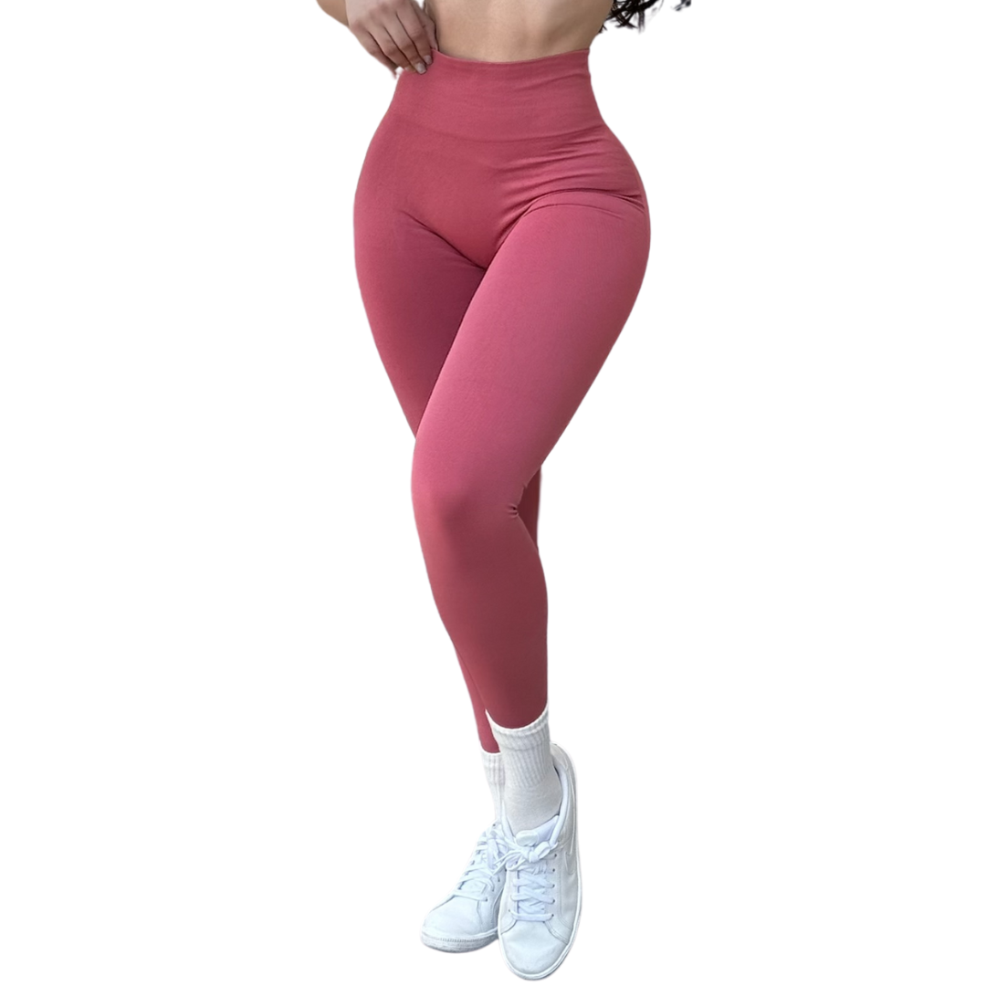 Leggings Deportivos para Mujer Fitness: Seamless Efecto Push Up y Burbuja, Cintura Alta, Textil Tejido Liso Suave Transpirable , Color Rosa Cayene | Adriana Olimpo