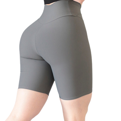 Biker Deportivos para Mujer Fitness:  Efecto Básico, Cintura Alta, Textil Lycra Transpirable con Relieves Lines, Color Gris | Adriana Olimpo