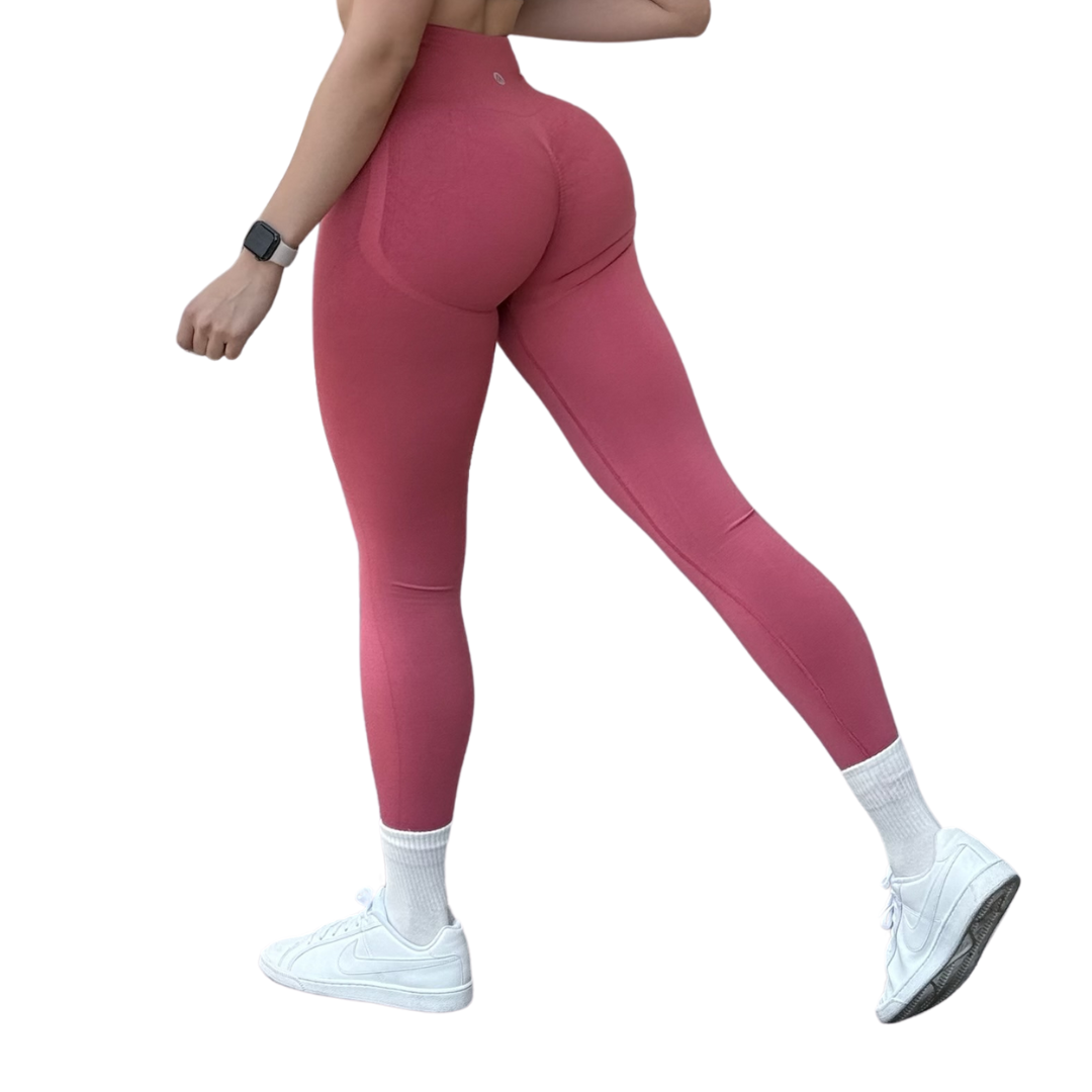 Leggings Deportivos para Mujer Fitness: Seamless Efecto Push Up y Burbuja, Cintura Alta, Textil Tejido Liso Suave Transpirable , Color Rosa Cayene | Adriana Olimpo