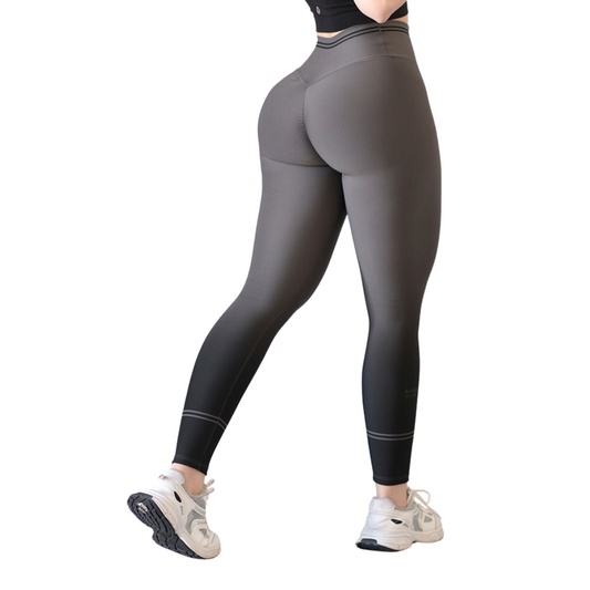 Leggings Deportivos para Mujer Fitness: Efecto Push Up, Cintura Alta, Textil Lycra Transpirable con Acabado Liso Degradado, Color Gris | Adriana Olimpo