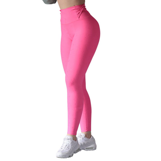 Leggings Deportivos para Mujer Fitness: Efecto Básico, Cintura Alta, Textil Lycra Transpirable con Relieve Puntitos, Rosa Neón | Adriana Olimpo