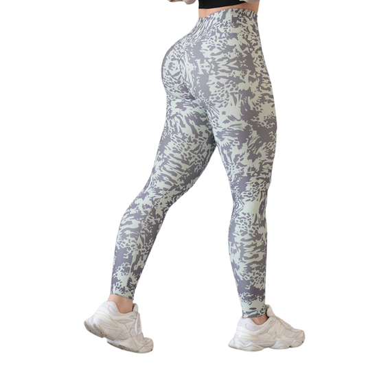 Leggings Deportivos para Mujer Fitness: Efecto Push Up, Cintura Alta, Textil Lycra Transpirable con Acabado Liso Tie, Color Aqua-Gris | Adriana Olimpo