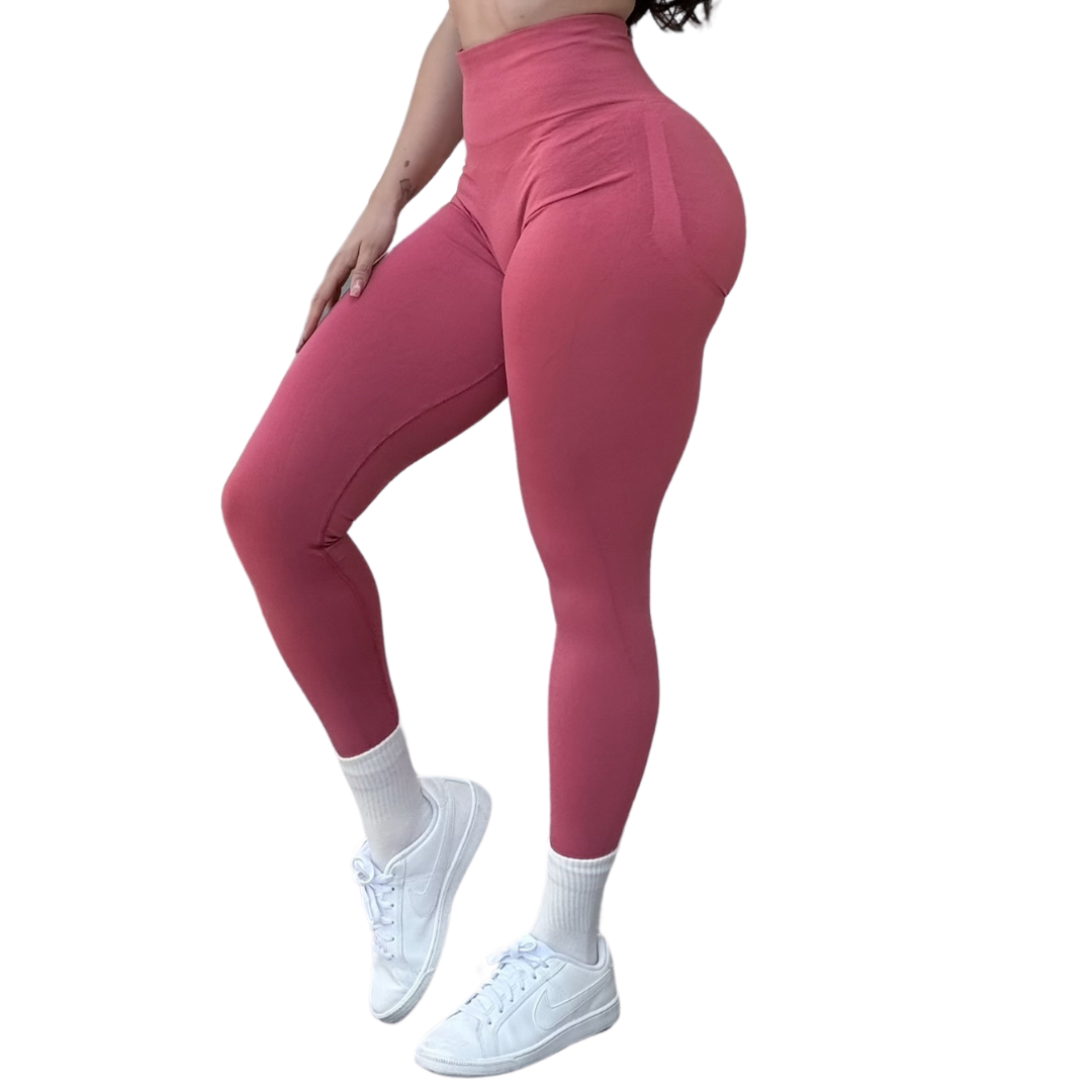 Leggings Deportivos para Mujer Fitness: Seamless Efecto Push Up y Burbuja, Cintura Alta, Textil Tejido Liso Suave Transpirable , Color Rosa Cayene | Adriana Olimpo