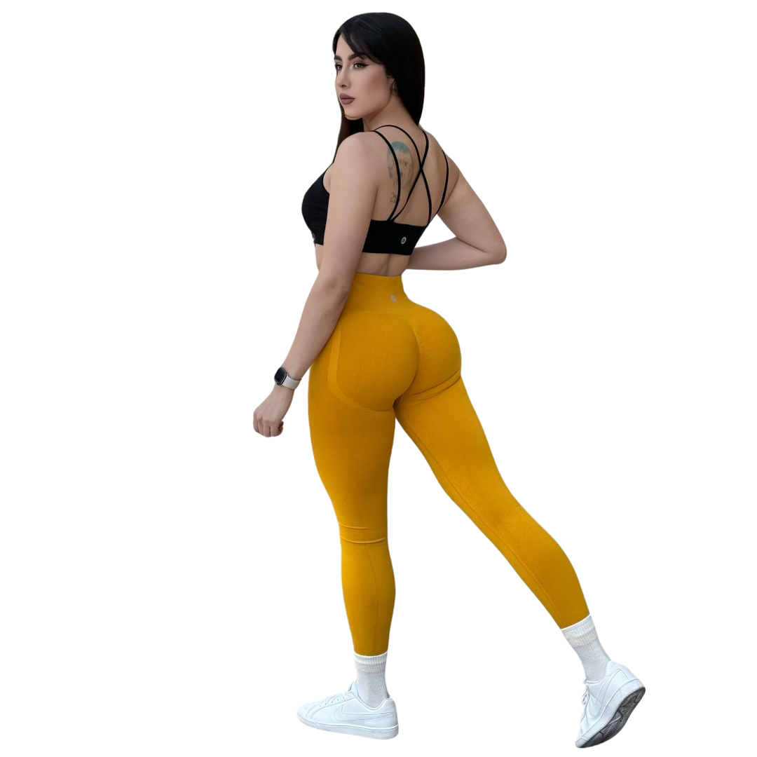 🔸 Leggings Burbuja + Push Up | Seamless Compresión - Amarillo Mostaza