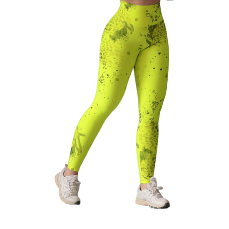 Leggings push up | Supplex Stretch, Liso Parches Print – Neón