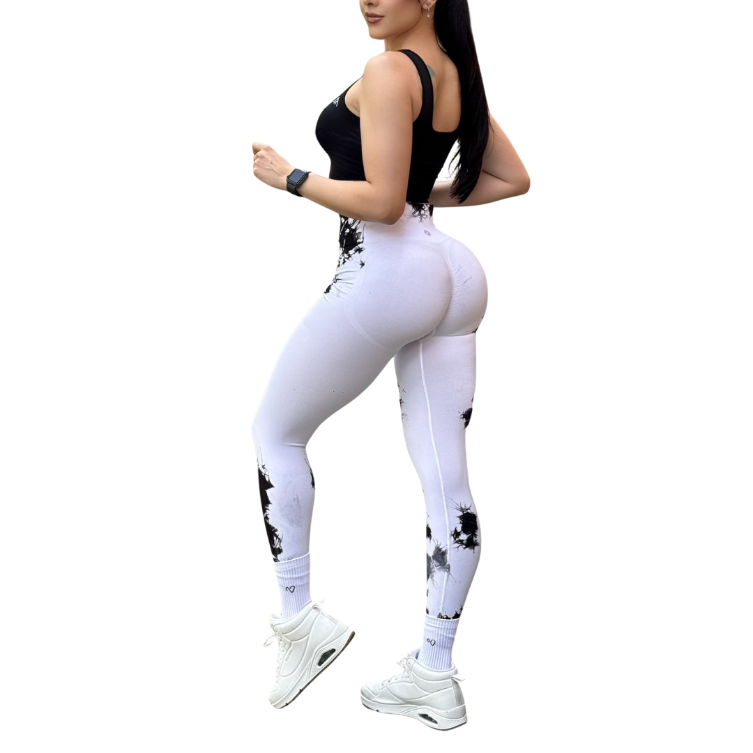 Leggings Deportivos Seamless de Compresión para Mujer Fitness: Glúteos Redondos, Vientre Plano y Cintura Definida | Push Up + Burbuja + Compresión Faja. Ultra Cómodos. Color blanco y negro | Adriana Olimpo