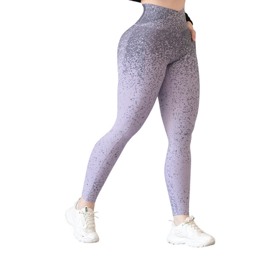 Leggings Deportivos para Mujer Fitness: Efecto Básico, Cintura Alta, Con Bolsillos Laterales, Textil Lycra Transpirable con Acabado Liso Puntitos, Color Llila | Adriana Olimpo