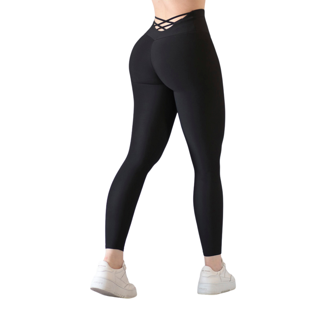 Leggings deportivos supplex para mujer, efecto push up con cintura alta, textil lycra transpirable con acabado liso. Color negro | Adriana Olimpo