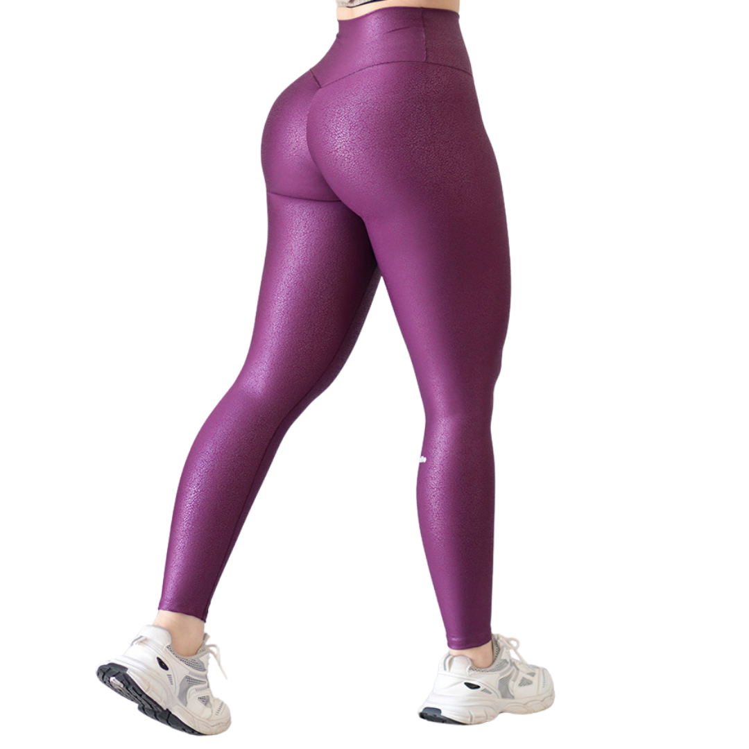 Leggings Deportivos para Mujer Fitness:  Efecto Push Up, Cintura Alta, Textil Lycra Transpirable con Destellos Reflectantes✨ y Relieves de Estatica, Color Purpura | Adriana Olimpo