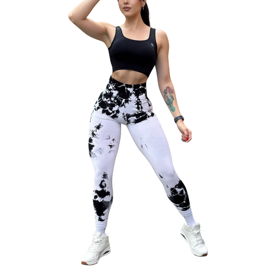 Leggings Deportivos Seamless de Compresión para Mujer Fitness: Glúteos Redondos, Vientre Plano y Cintura Definida | Push Up + Burbuja + Compresión Faja. Ultra Cómodos. Color blanco y negro | Adriana Olimpo