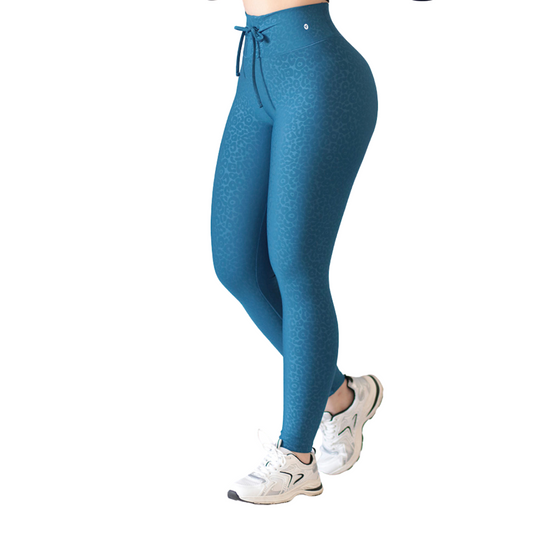 Leggings Deportivos para Mujer Fitness:  Efecto Básico, Cintura Alta, Textil Lycra Transpirable con Relieves Print, Color Azul | Adriana Olimpo