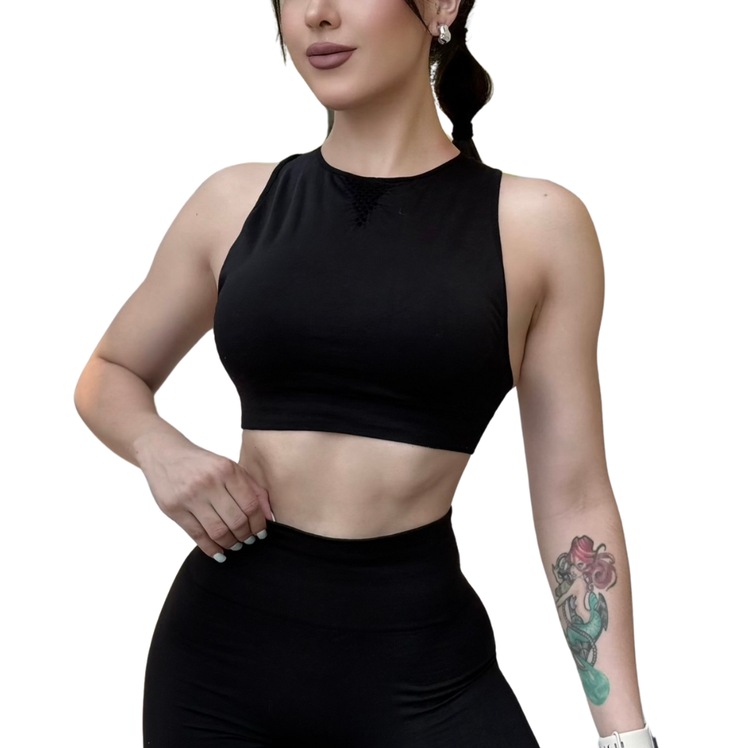Top con copas | Alto Impacto, Liso –  Negro