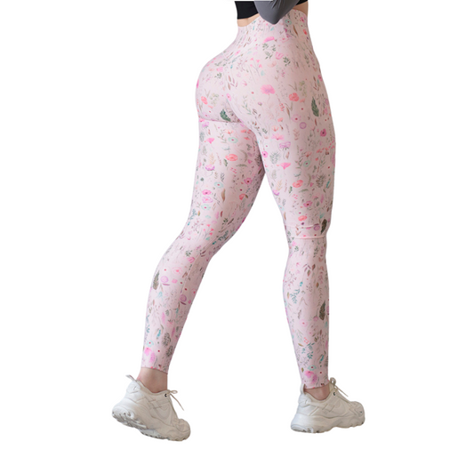 Leggings Deportivos para Mujer Fitness: Efecto Push Up, Cintura Alta, Textil Lycra Transpirable con Acabado Liso, Color Rosa Naturaleza | Adriana Olimpo