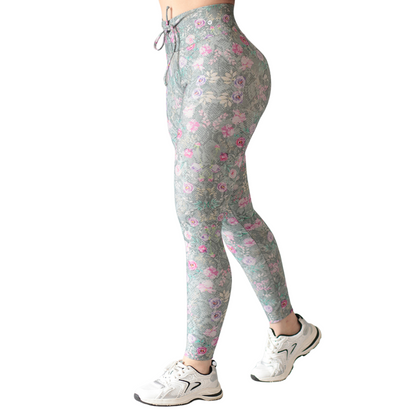 Leggings Deportivos para Mujer Fitness: Efecto Push Up, Cintura Alta, Textil Lycra Transpirable con Acabado Liso Flores, Color Verde | Adriana Olimpo
